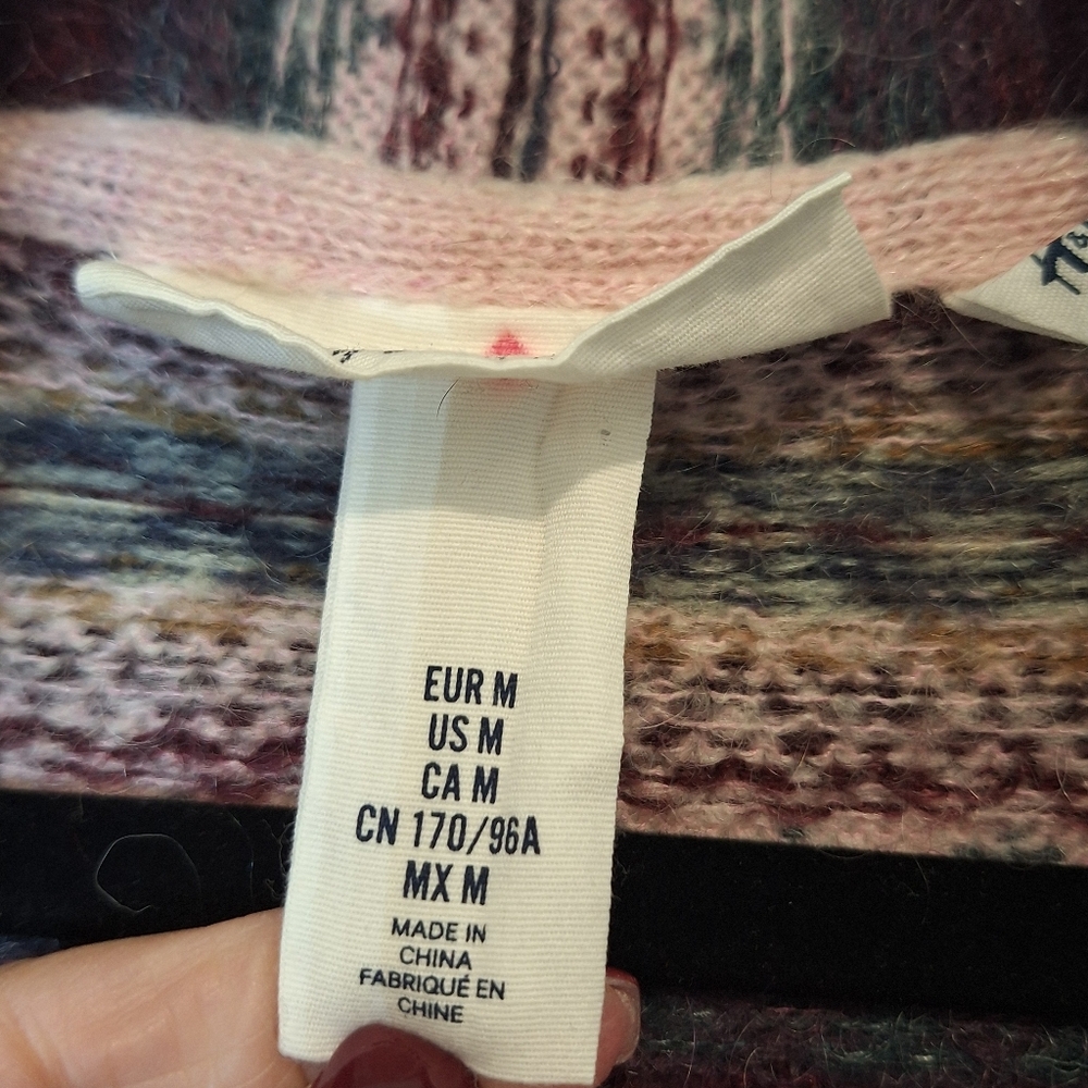 H&M Mohair Blend LOGG Open Front Cardigan Fair Isle Aztec Sz Medium Multicolor - Picture 7 of 10